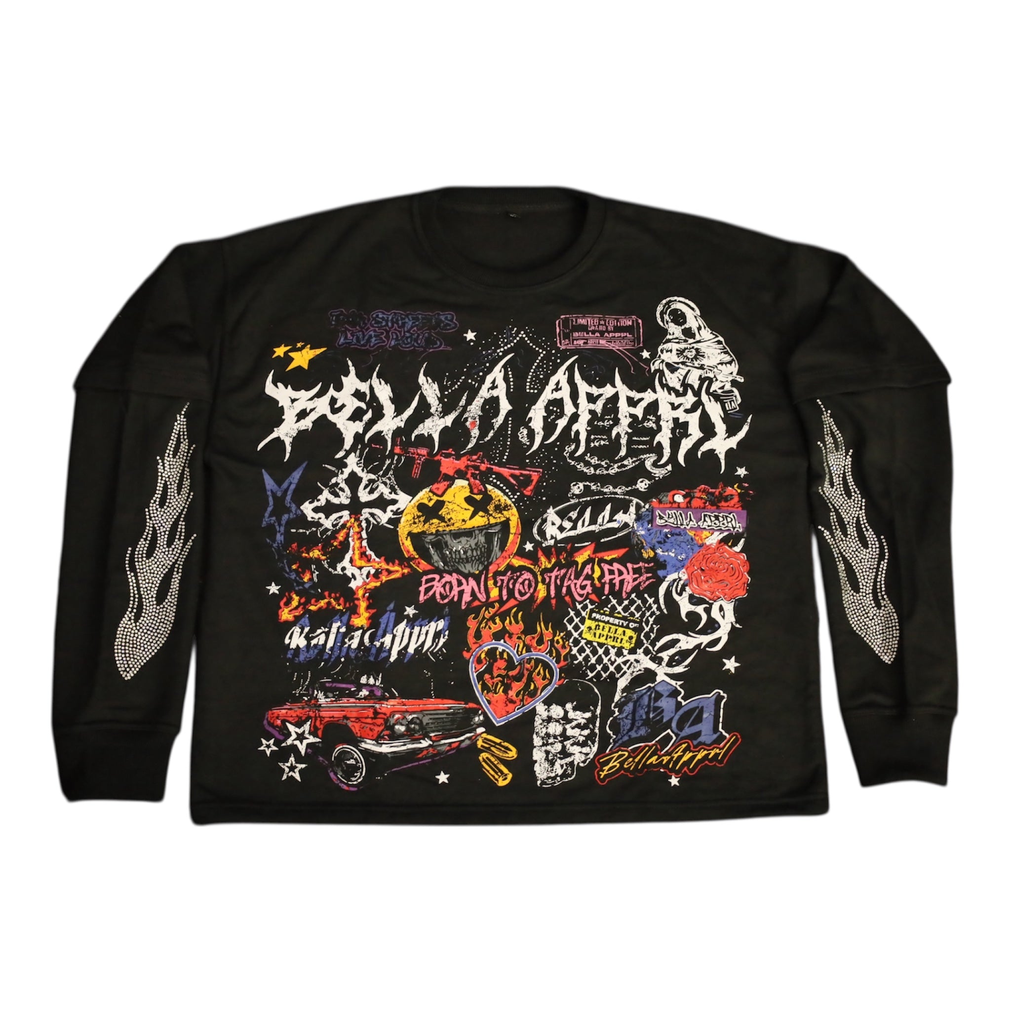 BLACK GRAFFITI RHINESTONE LONG SLEEVE